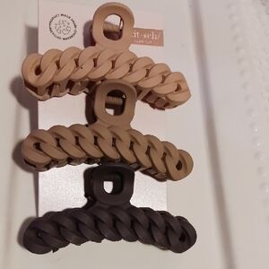 Kitsch Earth Tone Hair Claw Clip Trio ⚜️Chain Design ⚜️Beautiful!